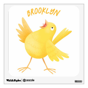 Cute singing yellow canary bird cartoon wall decal