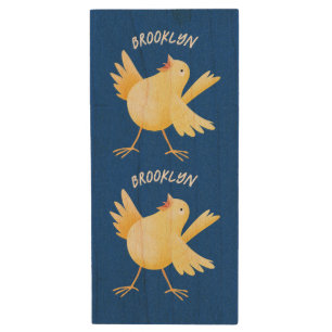 Cute singing yellow canary bird cartoon wood flash drive
