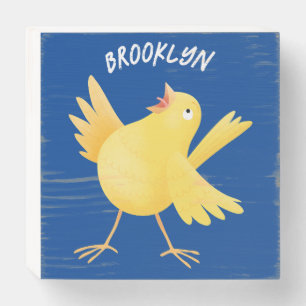 Cute singing yellow canary bird cartoon wooden box sign