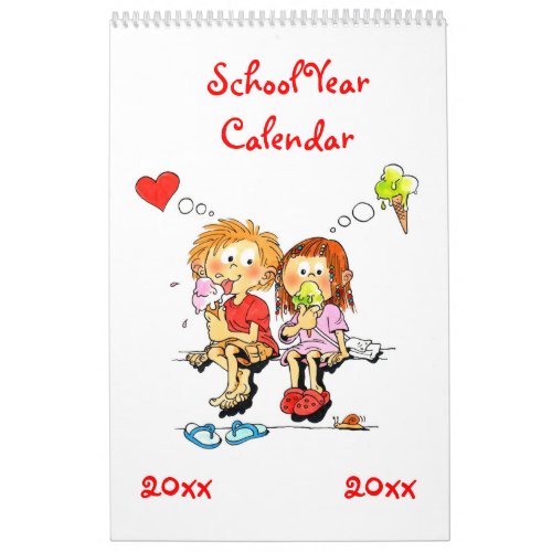 Cute Single Page School Year Calendar Kids
