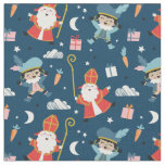 Cute Sinterklaas and Piet Pattern on navy Fabric