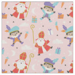 Cute Sinterklaas and Piet Pattern on Pink Fabric