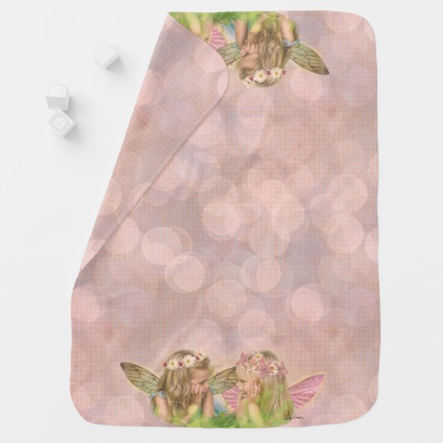 Cute Sister Fairy Friends in Pink Fantasy Art Swaddle Blanket (In Situ)