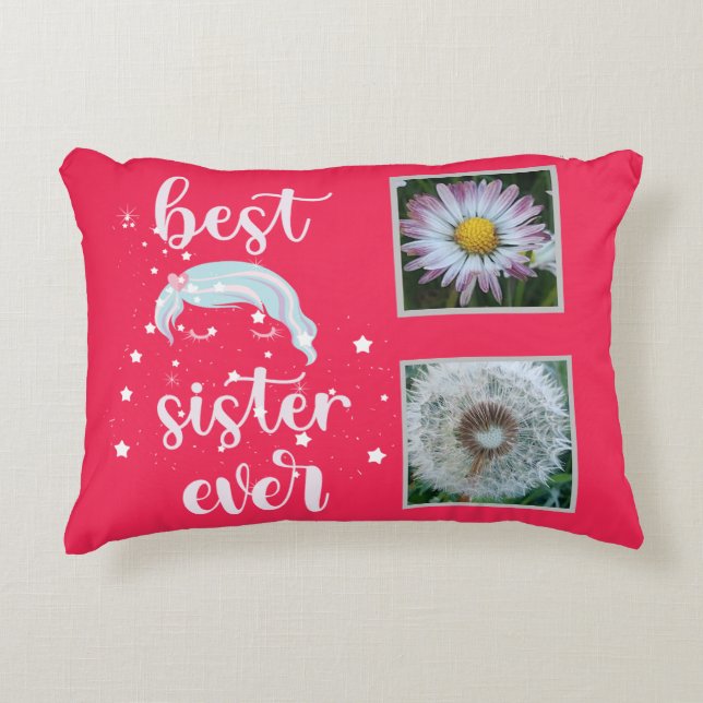 Cute Sister Photo Template Accent Pillow (Front)