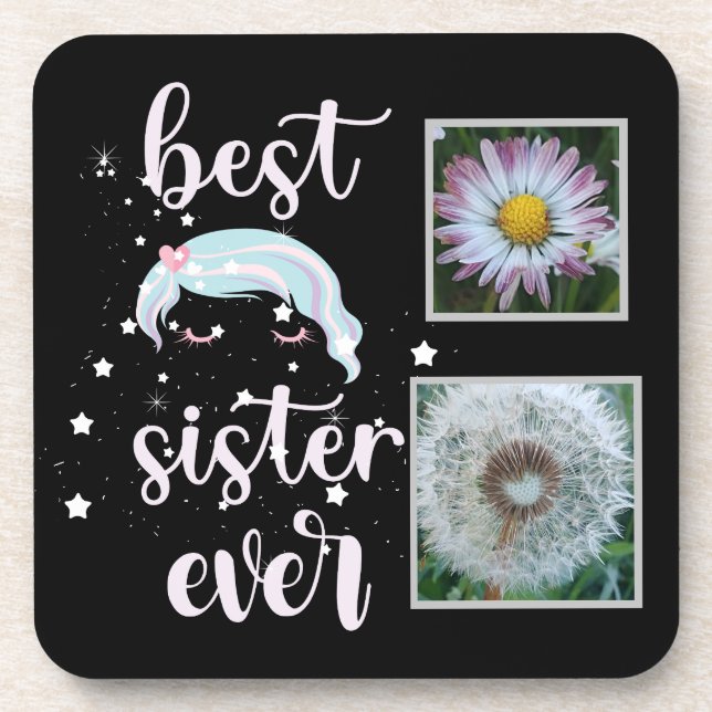 Cute Sister Photo Template Beverage Coaster (Front)