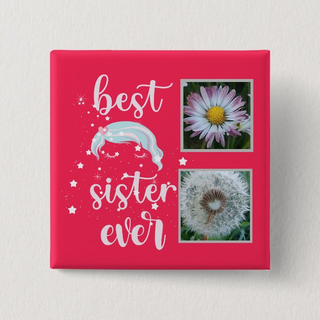 Cute Sister Photo Template Button (Front)