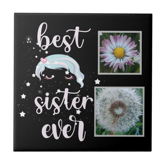 Cute Sister Photo Template Ceramic Tile (Front)