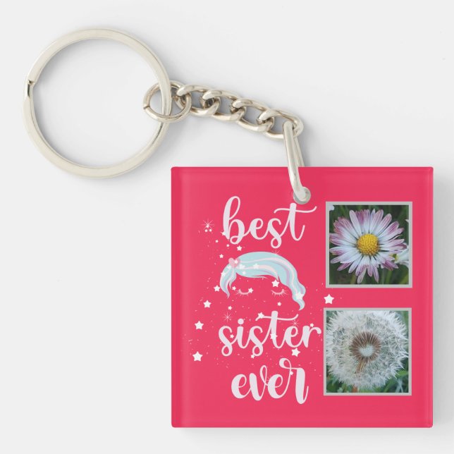 Cute Sister Photo Template Keychain (Front)