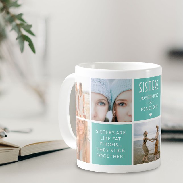 Cute Sisters Photo Collage & Quote Block Coffee Mug (Creator Uploaded)