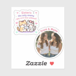 Cute Sisters Simple Modern Quotes Photo Name Sticker