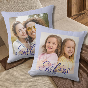 Cute Sisters Then And Now 2 Photo Lavender Purple Throw Pillow