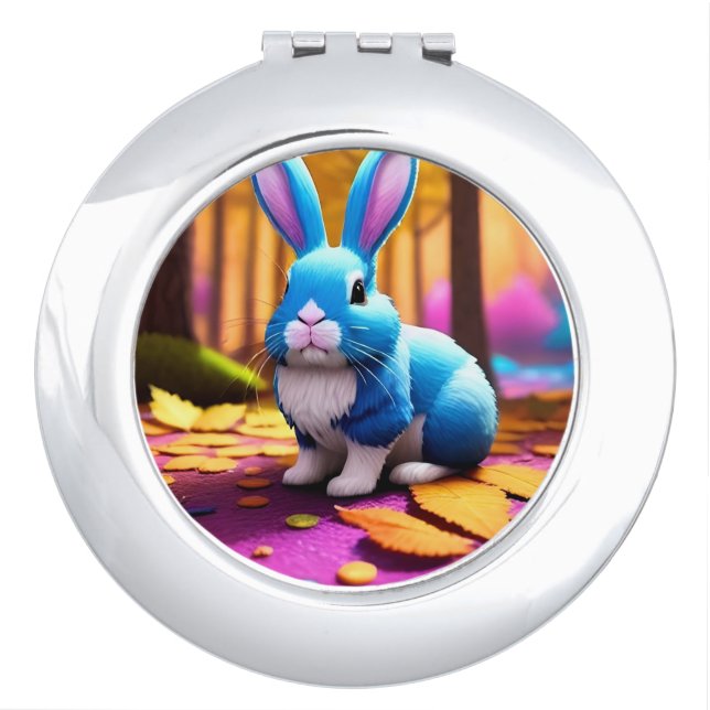 Cute Sitting Blue Bunny Portrait  Compact Mirror (Front)