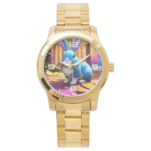 Cute Sitting Blue Bunny Portrait Watch