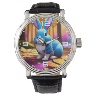 Cute Sitting Blue Bunny Portrait Watch