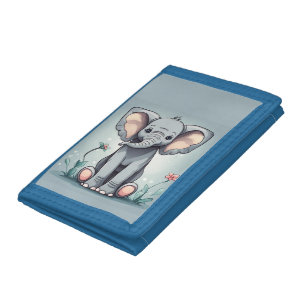 Cute sitting elephant tri-fold wallet