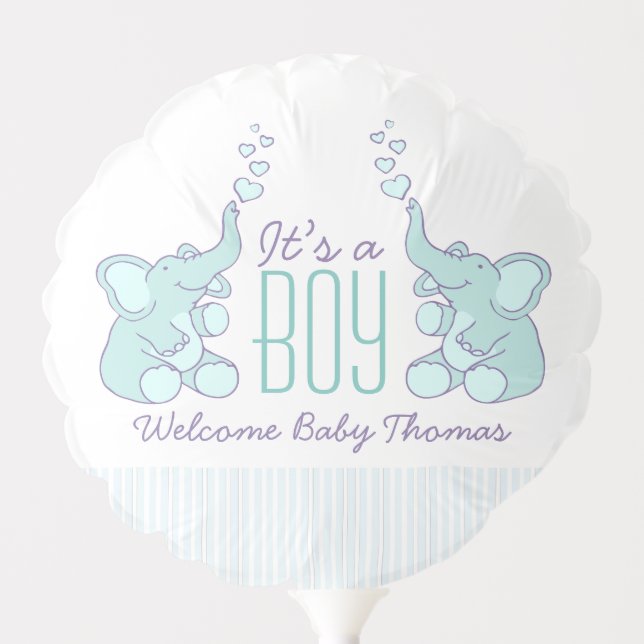 Cute sitting elephants named it's a boy new baby balloon (Front)