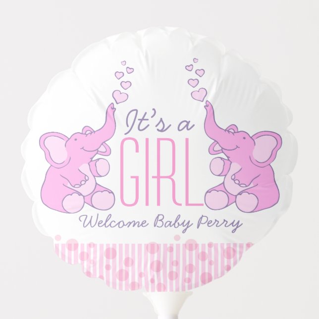 Cute sitting elephants named it's a girl new baby balloon (Front)