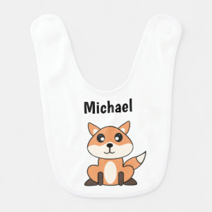 Cute Sitting Fox Personalised Name Baby Bib