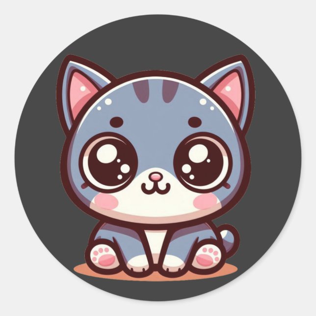 cute sitting kitten  classic round sticker (Front)