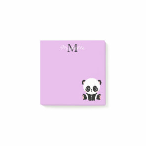 Cute Sitting Panda Monogram Purple Post-it Notes
