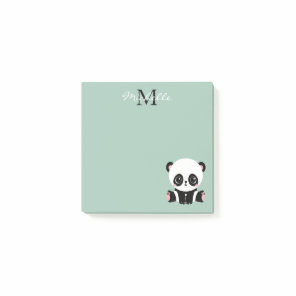 Cute Sitting Panda Monogram Sage Green Post-it Notes