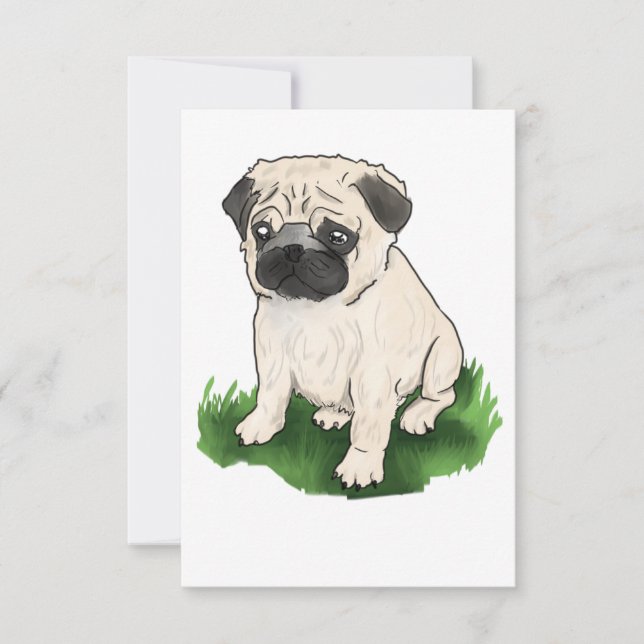 Cute Sitting Pug Thank You Card (Front)