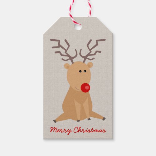 Cute Sitting Reindeer Rustic Christmas Gift Tag