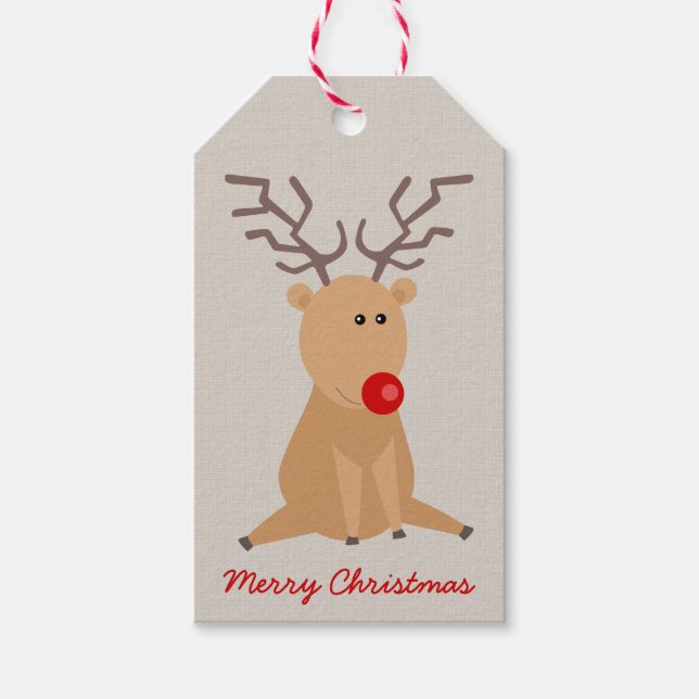 Cute Sitting Reindeer Rustic Christmas Gift Tag (Front)