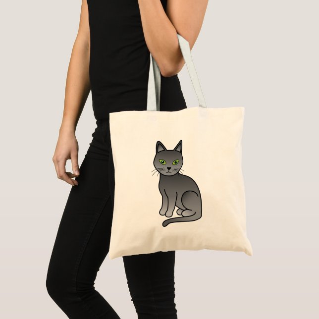 Cute Sitting Russian Blue Cat Illustration Tote Bag (Front (Product))