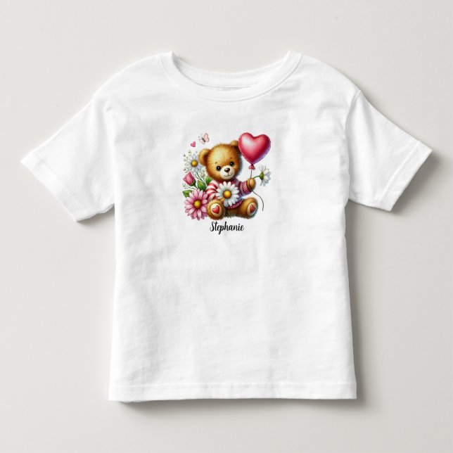 Cute Sitting Teddy Bear Valentines Day  Toddler T-shirt (Front)