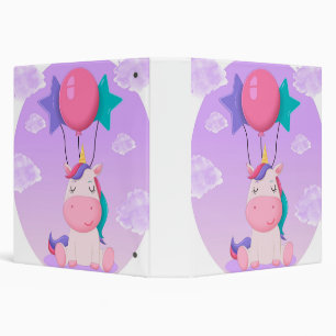 Cute Sitting Unicorn and Balloons Lilac 3 Ring Binder