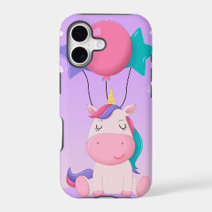 Cute Sitting Unicorn and Balloons Lilac iPhone 17 Case