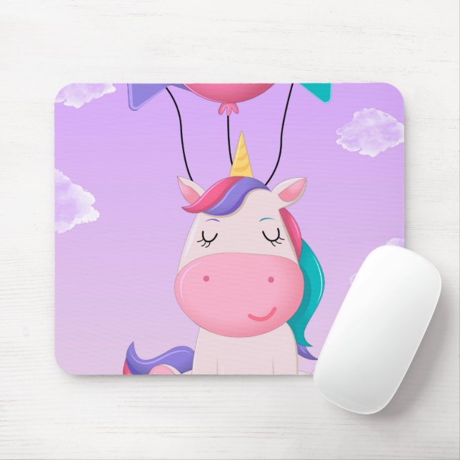 Cute Sitting Unicorn and Balloons Lilac Mouse Pad (With Mouse)