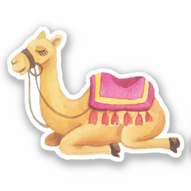 Cute Sitting Watercolor Arabian Camel Sticker (Front)