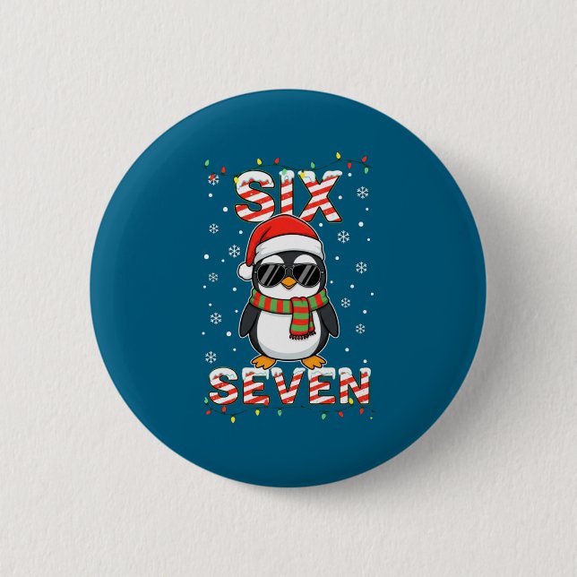 Cute Six Seven 67 Penguin Kids Christmas Holiday L Button (Front)