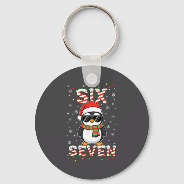 Cute Six Seven 67 Penguin Kids Christmas Holiday L Keychain (Front)