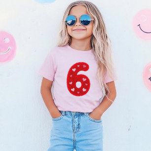 Cute Sixth Birthday Girl Hearts Red Fluffy 6th T-Shirt