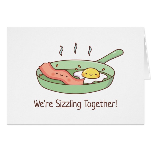 Cute Sizzling Together, Bacon and Egg Doodle Cards (Front Horizontal)
