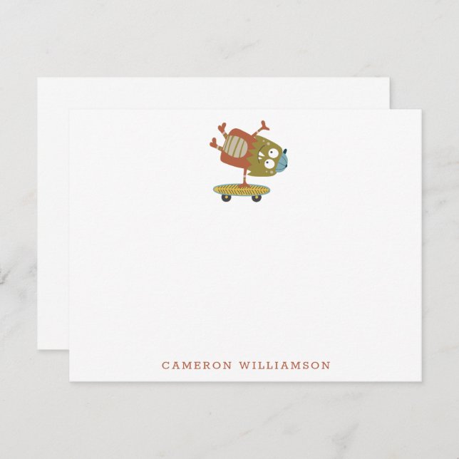 Cute Skateboard Monster Personalized Stationery Thank You Card (Front/Back)