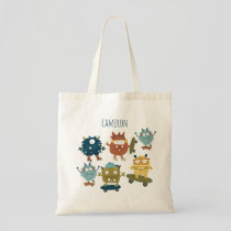 Cute Skateboard Monsters Personalized Name Tote Bag