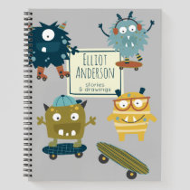 Cute Skateboard Monsters Personalized Story Notebook