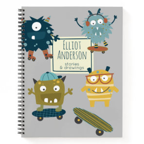Cute Skateboard Monsters Personalized Story Notebook