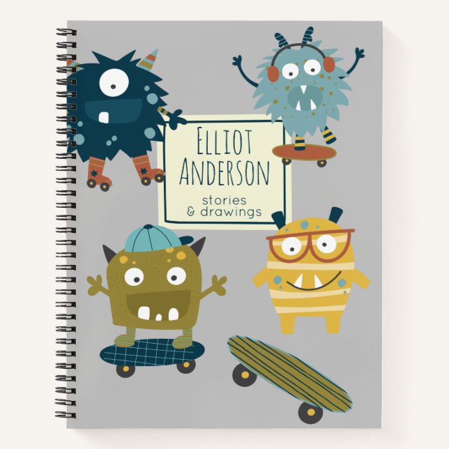 Cute Skateboard Monsters Personalized Story Notebook (Front)