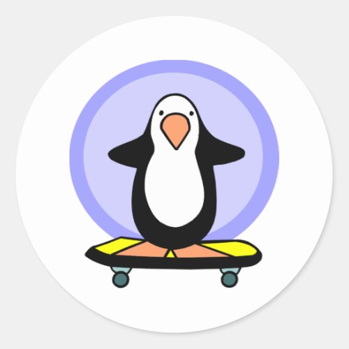 Cute Skateboarder Penguin Skateboarding Fun Classic Round Sticker