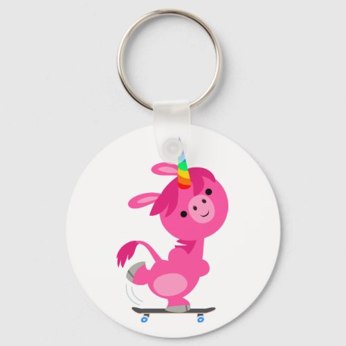 Cute Skateboarding Cartoon Unicorn Keychain