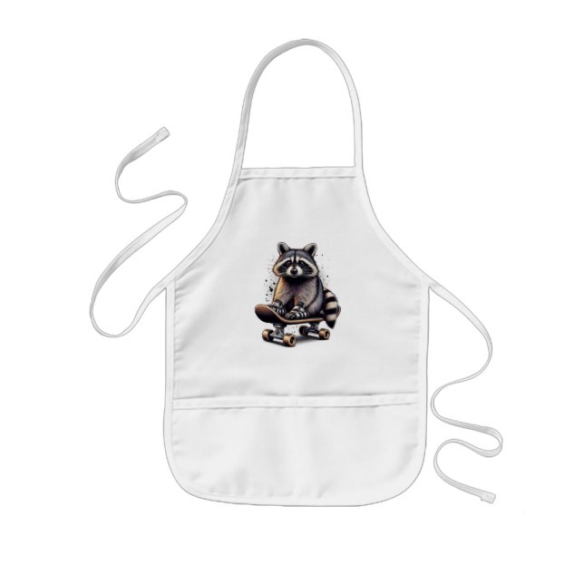 Cute Skateboarding Raccoon Fun Animal Nature Art Kids' Apron (Front)
