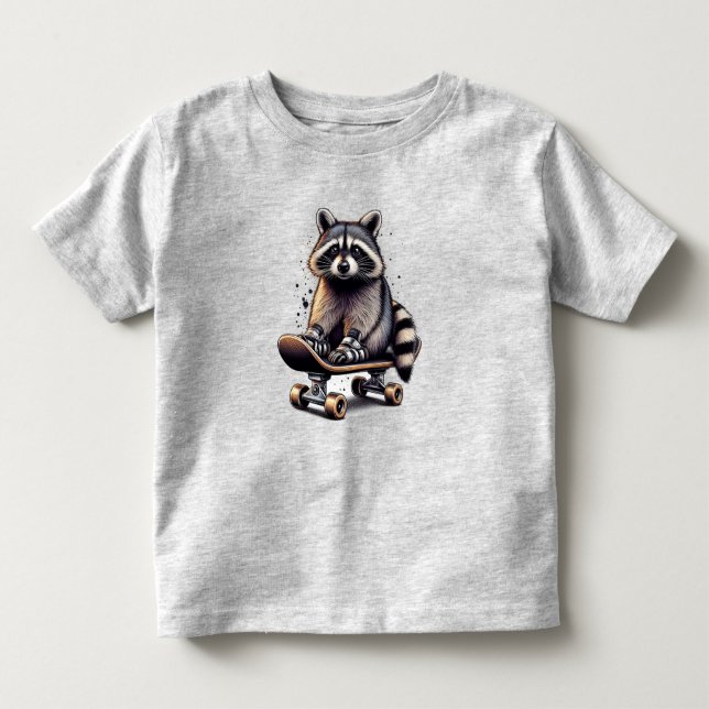 Cute Skateboarding Raccoon Fun Animal Nature Art Toddler T-shirt (Front)