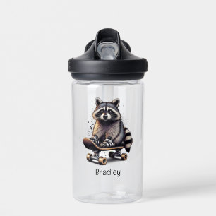 Cute Skateboarding Raccoon Fun Animal Nature Art Water Bottle