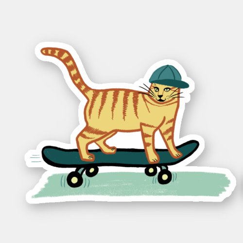 Cute Skateboarding Tabby Cat Sticker