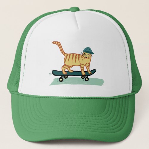 Cute Skateboarding Tabby Cat Trucker Hat